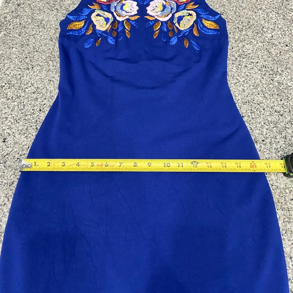 CYNTHIA STEFFE-Womens Blue Sheath Cocktail Dress 4 Floral Embellished Sleeveless - Picture 15 of 15